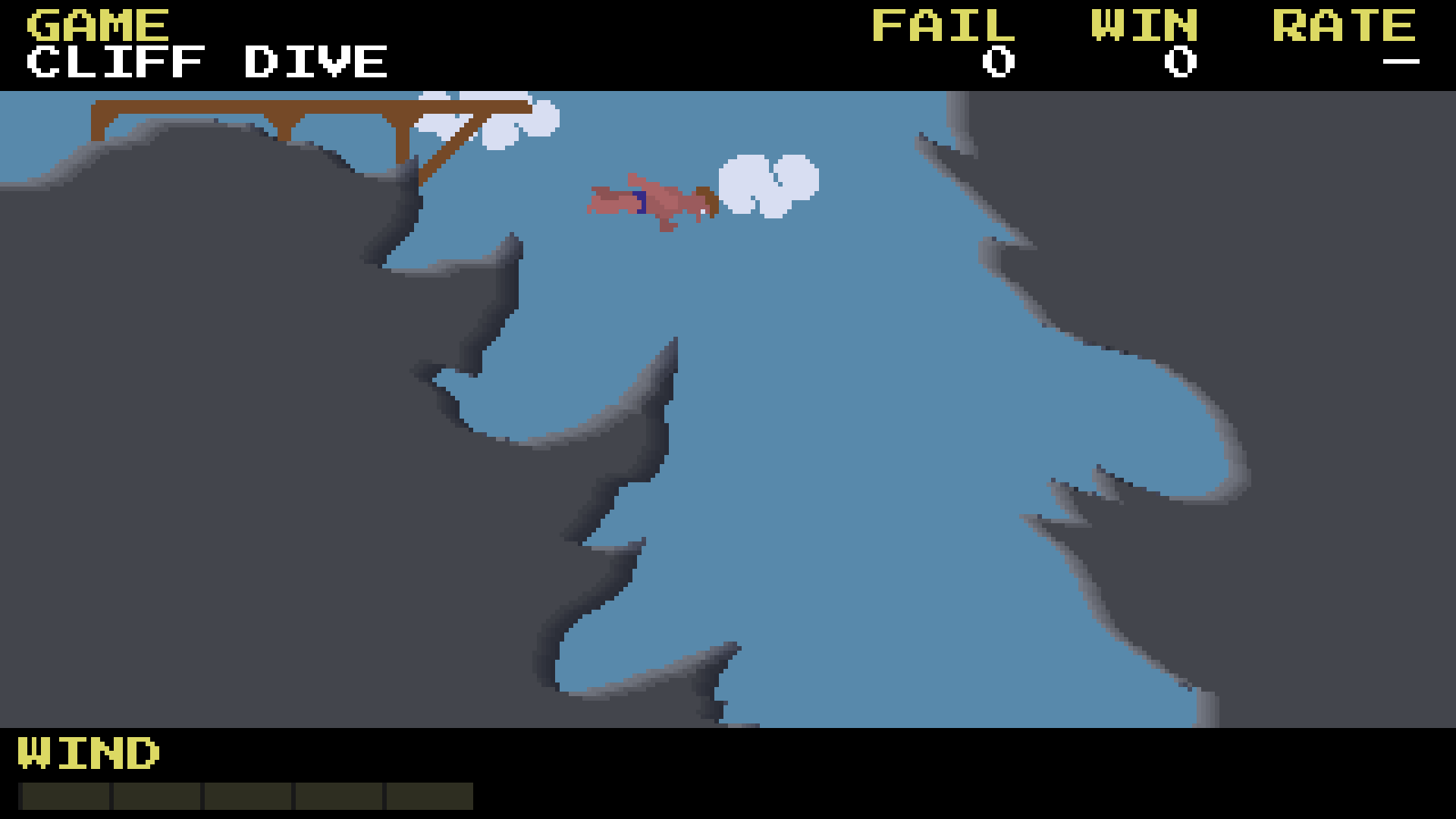 Cliff Dive — mid-air dive between the cliffs